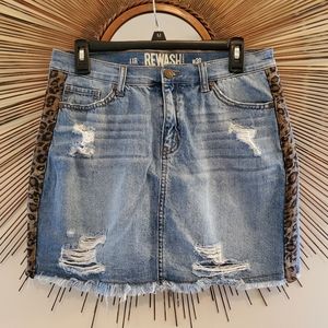 NWOT Rewash Leopard Stripe Jean Skirt